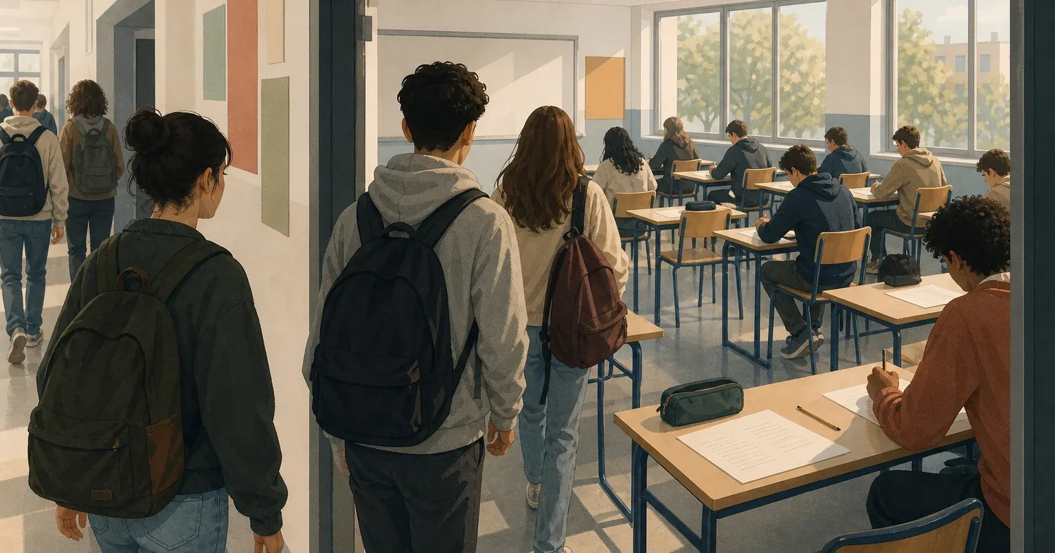 Élèves de collège préparés dans une salle d'épreuve du brevet