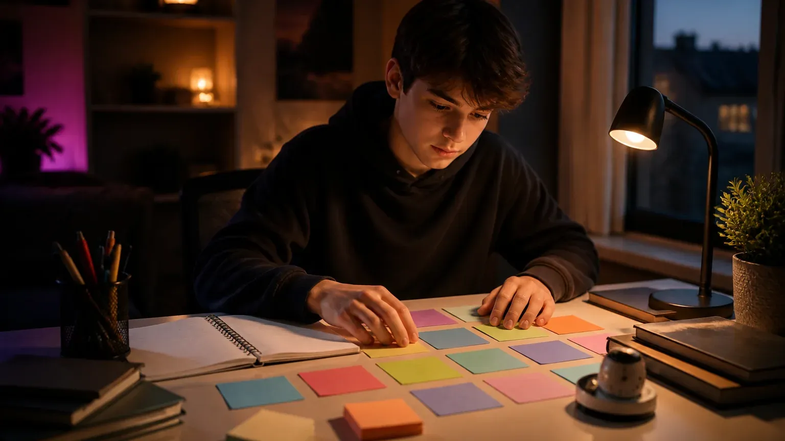 Élève de 3e organisant un planning de révision sur son bureau.
